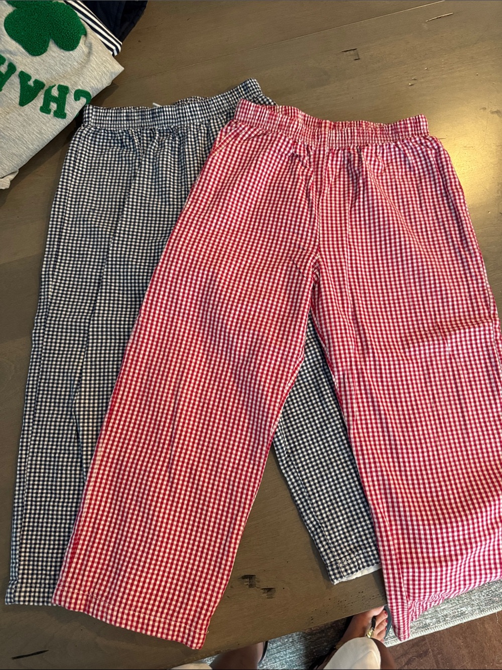 Kids Gingham Elastic-Waist Casual Pants - Red and Navy